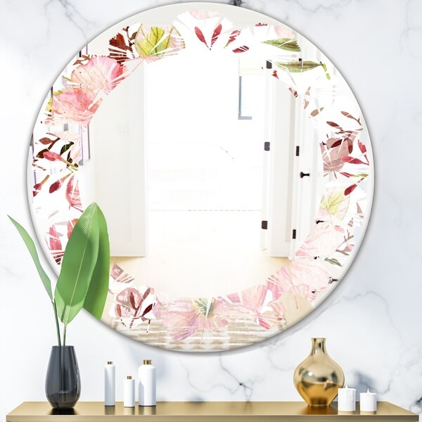 Designart 'Floral Botanical Retro III' Modern Round or Oval Wall Mirror - Leaves