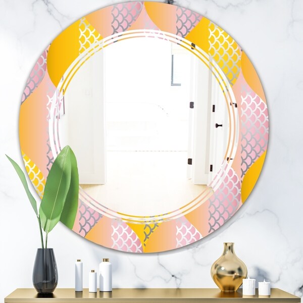Designart 'Golden Geometrical Diamond Pattern IV' Modern Round or Oval Wall Mirror - Triple C