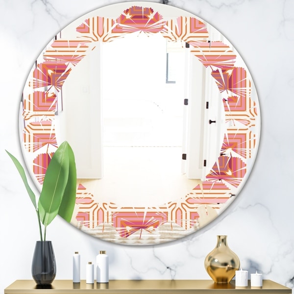 Designart 'Geometric Retro Design II' Modern Round or Oval Wall Mirror - Leaves