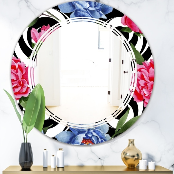 Designart 'Floral Retro Pattern I' Modern Round or Oval Wall Mirror - Triple C