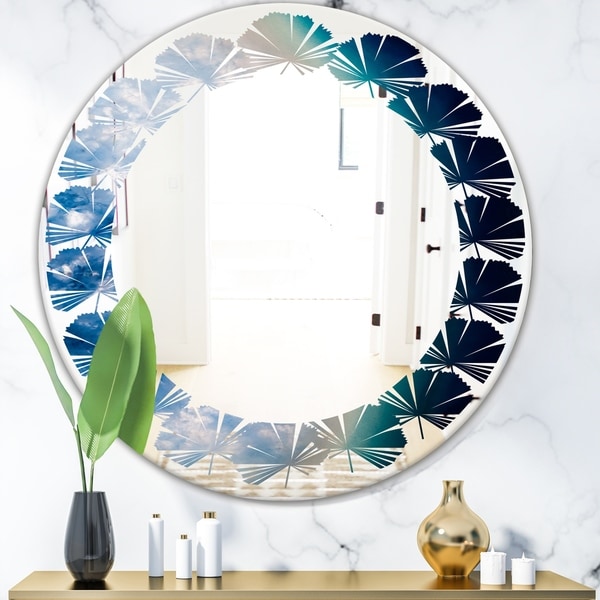 Designart 'Agate beautiful colorful slices and texture' Modern Round or Oval Wall Mirror - Leaves