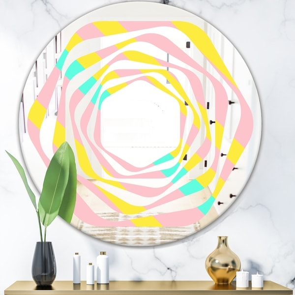 Designart 'Memphis Retro Neon Pattern' Modern Round or Oval Wall Mirror - Whirl