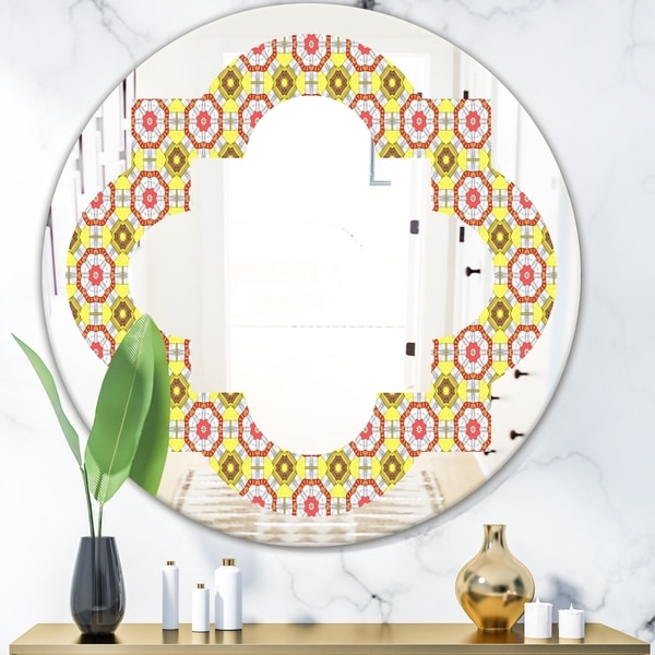 Designart 'Retro Ethnic Abstract Kaleidoscope Design' Modern Round or Oval Wall Mirror - Quatrefoil