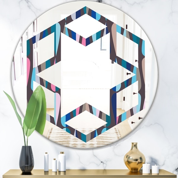Designart 'Retro Abstract Drops VIII' Modern Round or Oval Wall Mirror - Hexagon Star