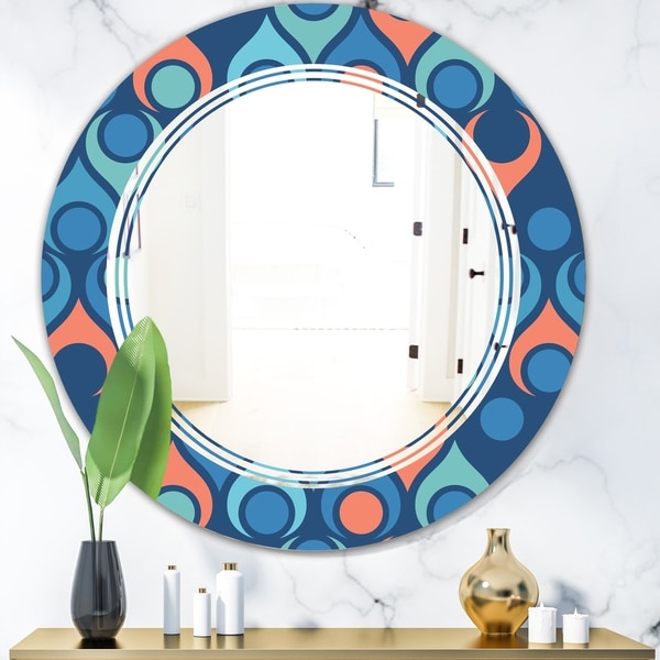 Designart 'Retro Abstract Drops X' Modern Round or Oval Wall Mirror - Triple C