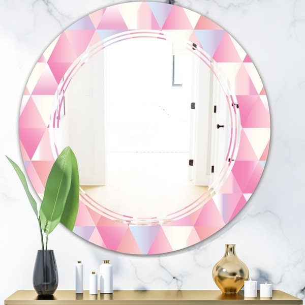 Designart 'Diamond Retro VI' Modern Round or Oval Wall Mirror - Triple C