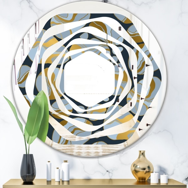 Designart 'Golden Marble Design IV' Modern Round or Oval Wall Mirror - Whirl