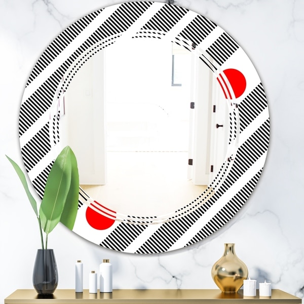 Designart 'Retro Geometrical Abstract Minimal Pattern XI' Modern Round or Oval Wall Mirror - Triple C