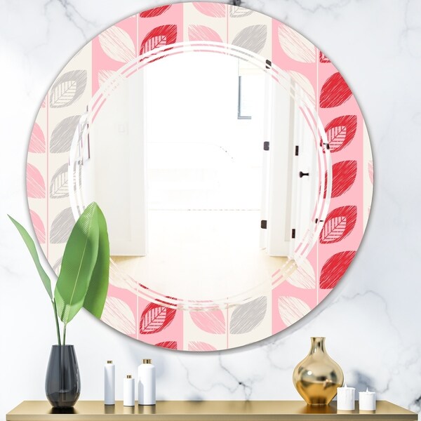Designart 'Botanical Retro Design I' Modern Round or Oval Wall Mirror - Triple C