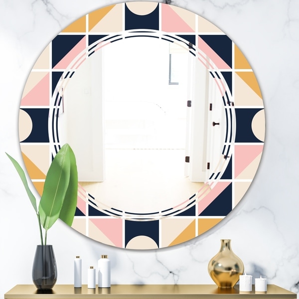 Designart 'Geometrical Retro Design I' Modern Round or Oval Wall Mirror - Triple C
