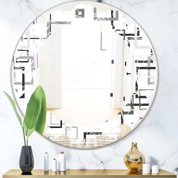 Designart 'Abstract Retro Design II' Modern Round or Oval Wall Mirror - Leaves