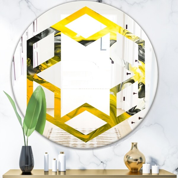 Designart 'Marbled Yellow 5' Modern Round or Oval Wall Mirror - Hexagon Star