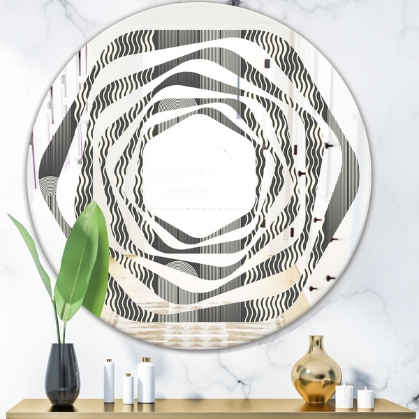 Designart 'Mimimal Black and White Design II' Modern Round or Oval Wall Mirror - Whirl