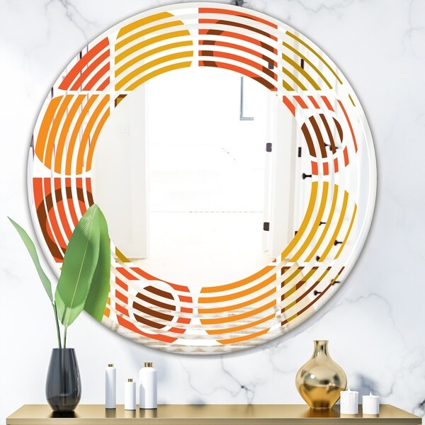 Designart 'Abstract Retro Geometric Pattern VI' Modern Round or Oval Wall Mirror - Wave