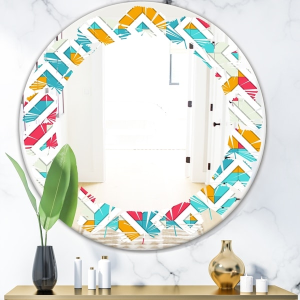 Designart 'Abstract Retro Geometry I' Modern Round or Oval Wall Mirror - Leaves