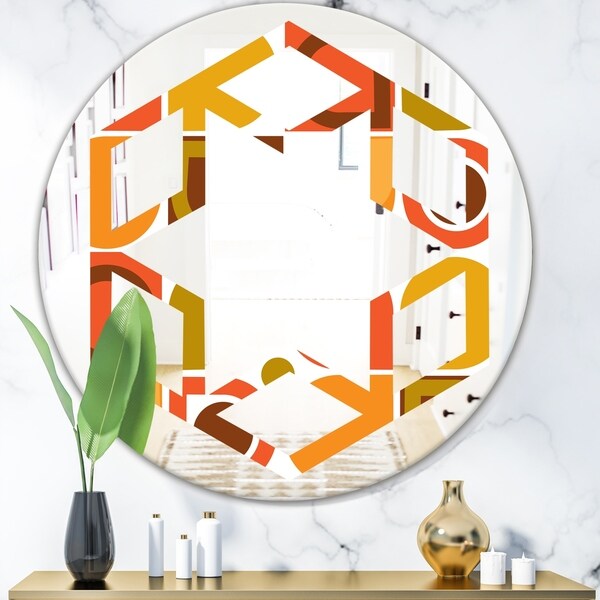 Designart 'Abstract Retro Geometric Pattern VI' Modern Round or Oval Wall Mirror - Hexagon Star
