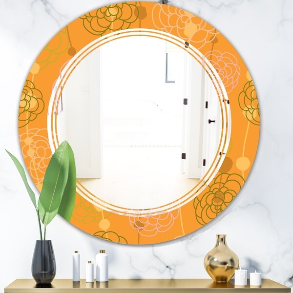 Designart 'Retro handdrawn flowers III' Modern Round or Oval Wall Mirror - Triple C