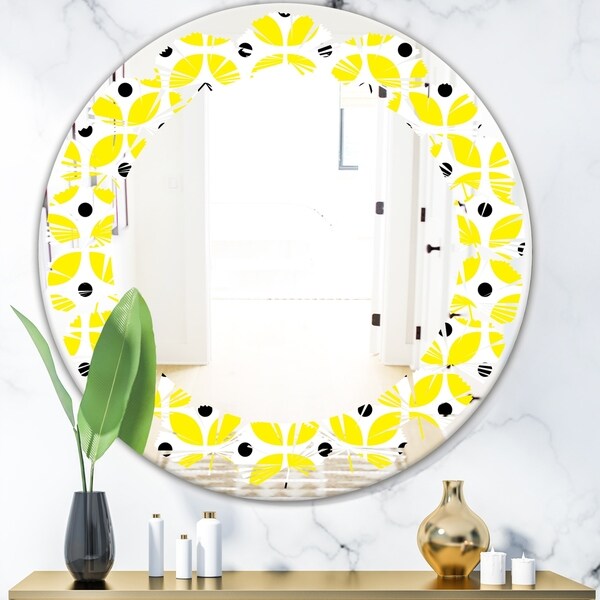 Designart 'Retro Geometric Design I' Modern Round or Oval Wall Mirror - Leaves