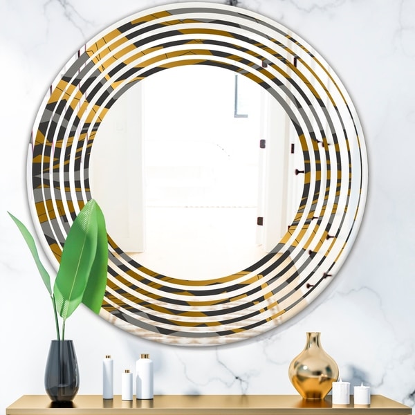 Designart 'Angled lines and waves pattern' Modern Round or Oval Wall Mirror - Wave