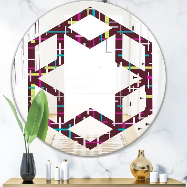 Designart 'Retro Abstract Design XVII' Modern Round or Oval Wall Mirror - Hexagon Star - Multi