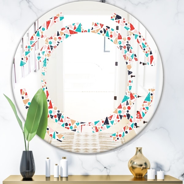 Designart 'Retro Abstract Pattern Design II' Modern Round or Oval Wall Mirror - Space