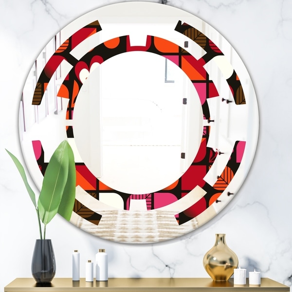 Designart 'Geometric Retro Flower Design I' Modern Round or Oval Wall Mirror - Space