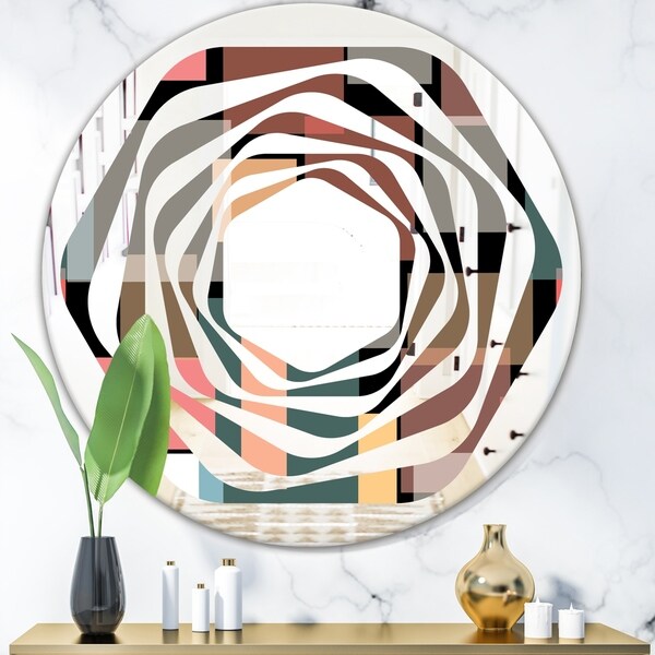 Designart 'Retro Square Design II' Modern Round or Oval Wall Mirror - Whirl