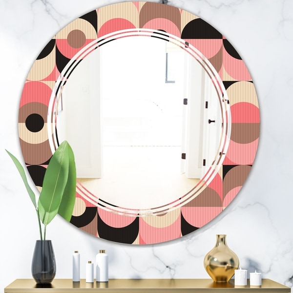 Designart 'Retro Geometric Design XI' Modern Round or Oval Wall Mirror - Triple C
