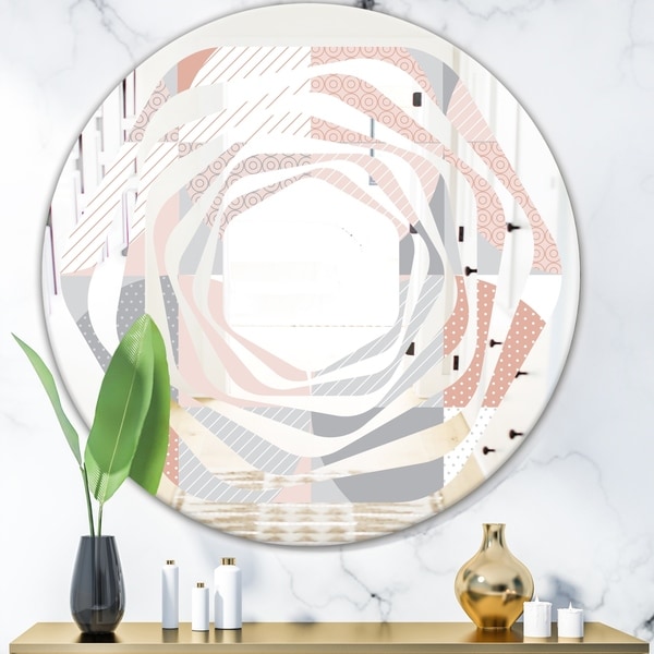 Designart 'Round geometric textured pattern' Modern Round or Oval Wall Mirror - Whirl - Multi
