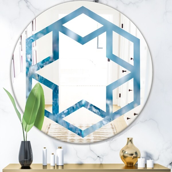 Designart 'Blue crystals Agate' Modern Round or Oval Wall Mirror - Hexagon Star