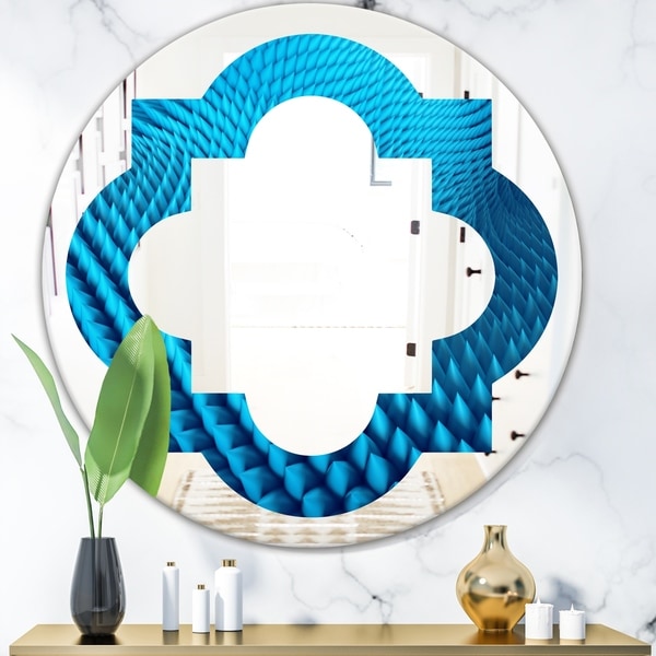 Designart 'Abstract Blue Wavy II' Modern Round or Oval Wall Mirror - Quatrefoil