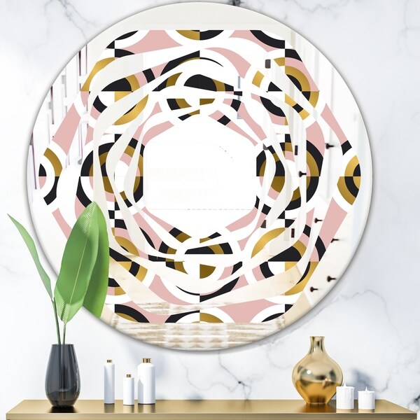 Designart 'Abstract Geometric Circular Retro I' Modern Round or Oval Wall Mirror - Whirl