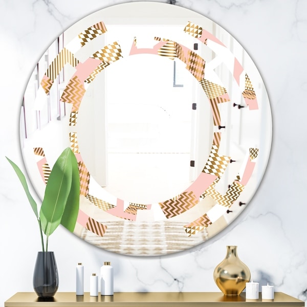 Designart 'Gold and Rose Cubes I' Modern Round or Oval Wall Mirror - Space