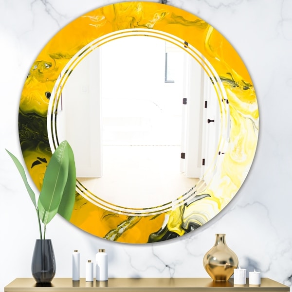 Designart 'Marbled Yellow 2' Modern Round or Oval Wall Mirror - Triple C
