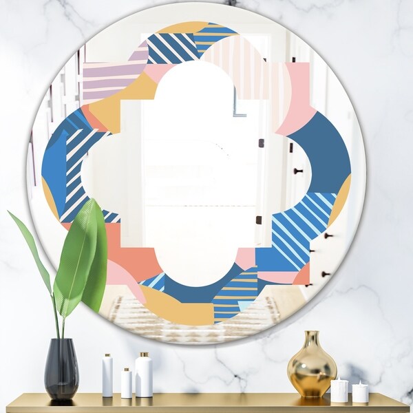 Designart 'Modern geometric shapes pattern' Modern Round or Oval Wall Mirror - Quatrefoil