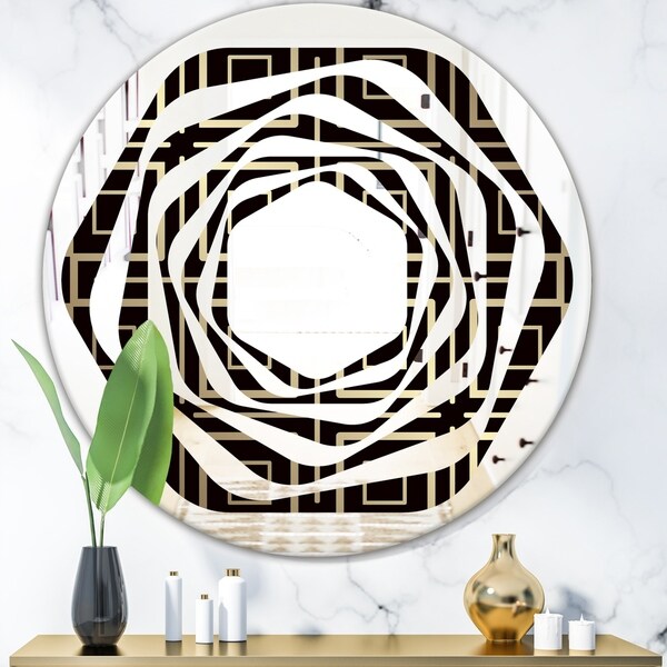 Designart 'Golden Luxury Metallic Geometrics XII' Modern Round or Oval Wall Mirror - Whirl