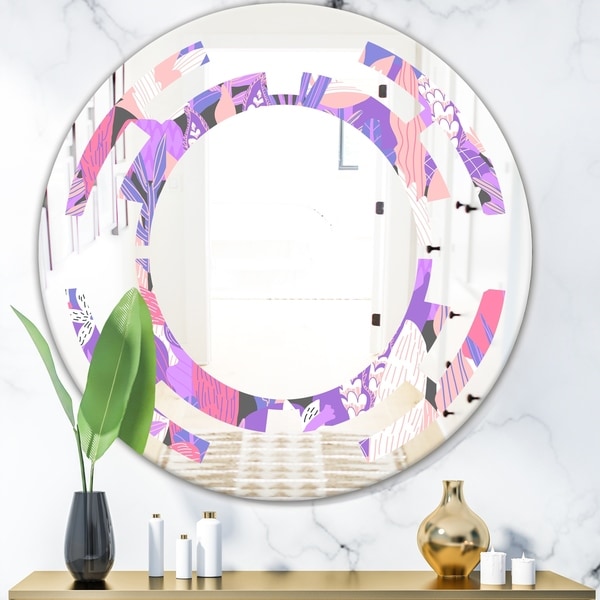 Designart 'Fantasy Flowers In Purple' Modern Round or Oval Wall Mirror - Space