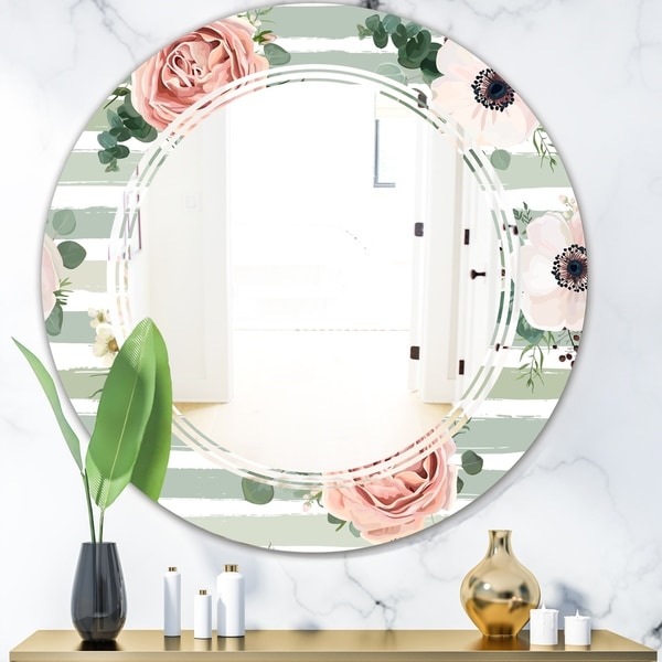 Designart 'Floral Retro Pattern V' Cottage Round or Oval Wall Mirror - Triple C