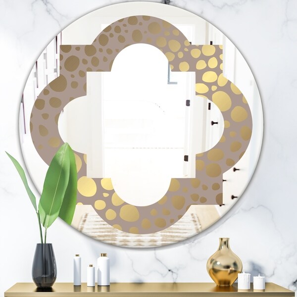 Designart 'Golden Marble Design III' Modern Round or Oval Wall Mirror - Quatrefoil