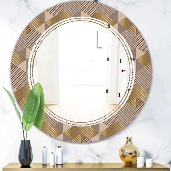 Designart 'Retro Square Design VI' Modern Round or Oval Wall Mirror - Triple C
