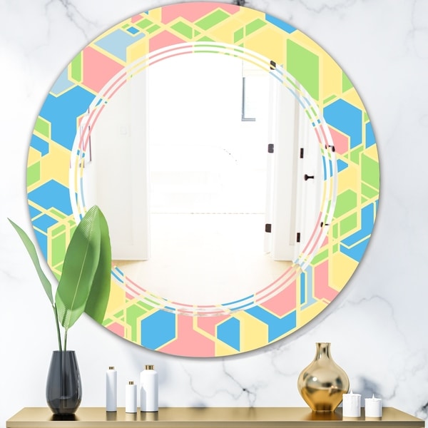 Designart 'Geometrical Pastel Abstract II' Modern Round or Oval Wall Mirror - Triple C