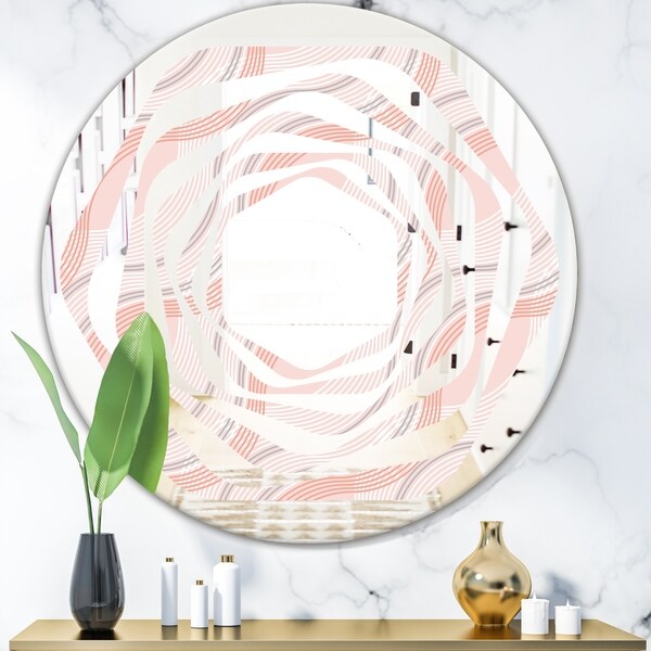 Designart 'Pink Elegant Pastel Waves' Modern Round or Oval Wall Mirror - Whirl