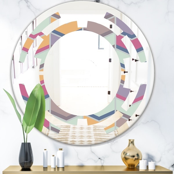 Designart 'Abstract Retro Geometrical Design X' Modern Round or Oval Wall Mirror - Space