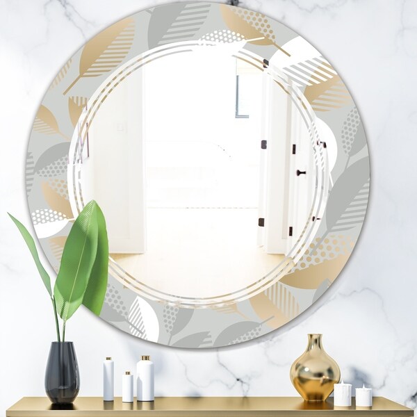 Designart 'Luxury geometric fall leaves pattern' Modern Round or Oval Wall Mirror - Triple C