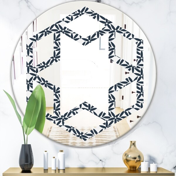 Designart 'Retro Abstract Flower Design IV' Modern Round or Oval Wall Mirror - Hexagon Star