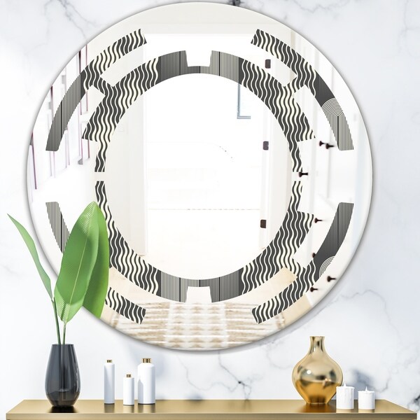 Designart 'Mimimal Black and White Design II' Modern Round or Oval Wall Mirror - Space