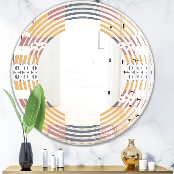 Designart 'Retro Geometric Design VI' Modern Round or Oval Wall Mirror - Wave