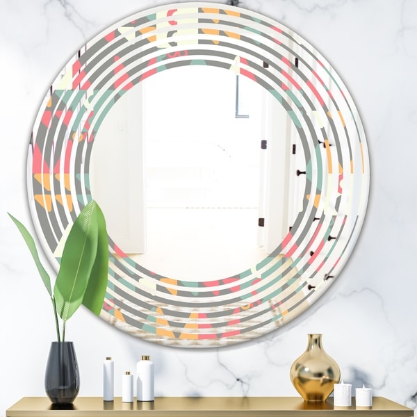 Designart 'Retro Abstract Design V' Modern Round or Oval Wall Mirror - Wave