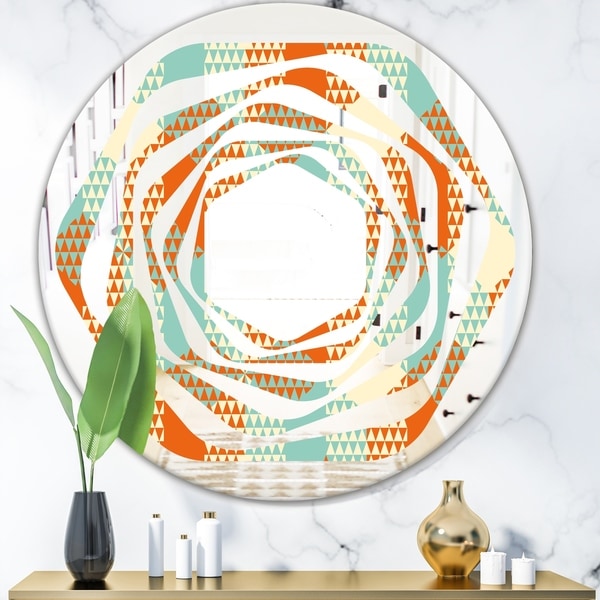 Designart 'Retro Hexagon Pattern VIII' Modern Round or Oval Wall Mirror - Whirl