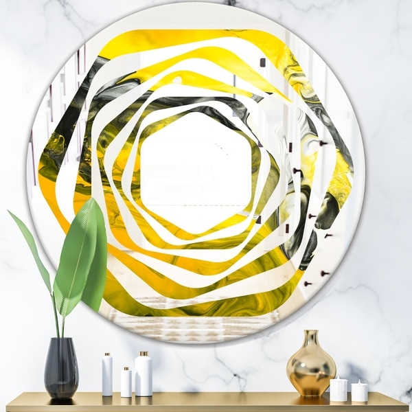 Designart 'Marbled Yellow 5' Modern Round or Oval Wall Mirror - Whirl